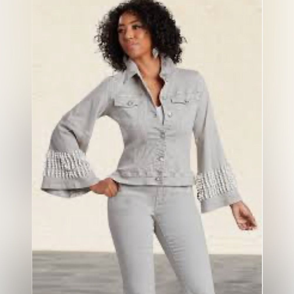 DV Jeans Donna Vinci Premium Soft Stretch Denim Jacket Trimmed with Pearls 2X